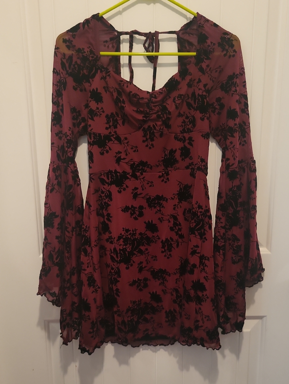 Womens Red And Black Floral Sheer Dress